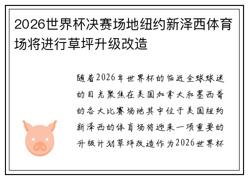 2026世界杯决赛场地纽约新泽西体育场将进行草坪升级改造 2026世界杯决赛场地纽约新泽西体育场将进行草坪升级改造