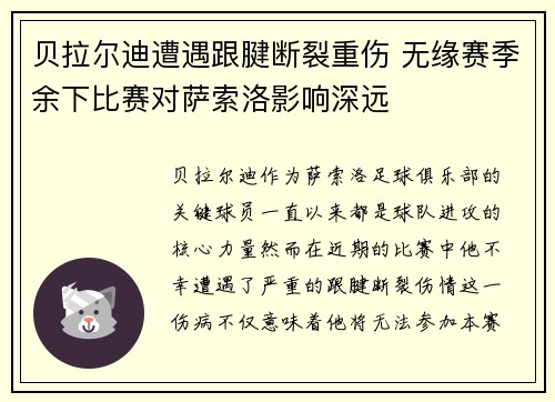 贝拉尔迪遭遇跟腱断裂重伤 无缘赛季余下比赛对萨索洛影响深远 贝拉尔迪遭遇跟腱断裂重伤 无缘赛季余下比赛对萨索洛影响深远